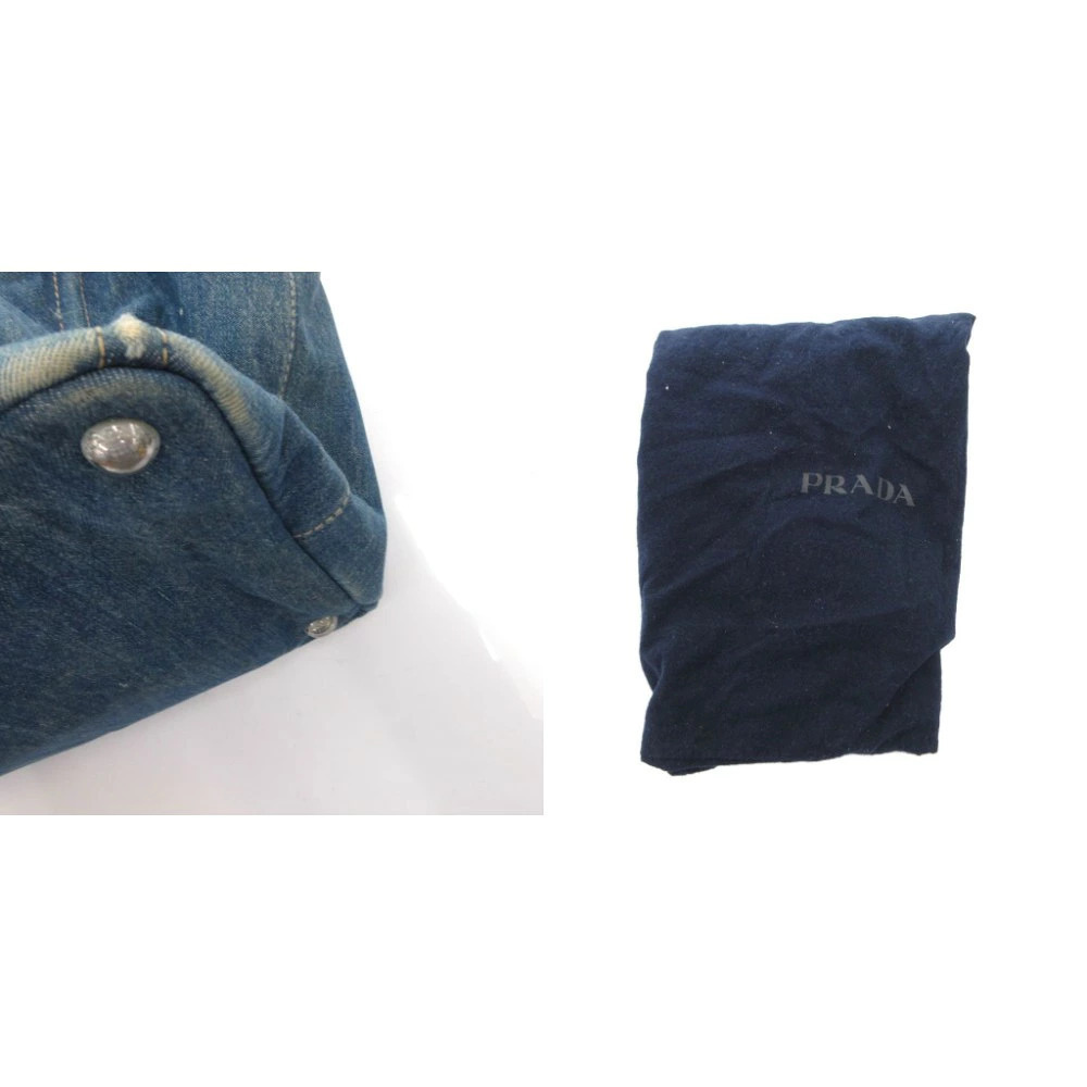 Prada Canapa Handbag Denim Tote Triangle Plate Indigo Blue FF - Picture 9 of 9